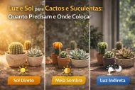 Cactos e suculentas em diferentes luzes